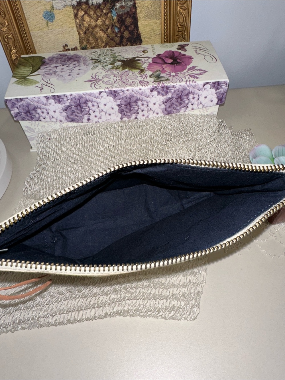 Cavallini & Co HERBARIUM natural blue pink green vintage mini pouch 100% cotton - Picture 9 of 9